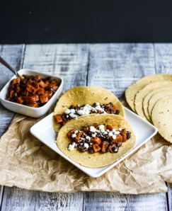 Roasted Sweet Potato and Black Bean Tacos with Goat Cheese l wanderingroot.com